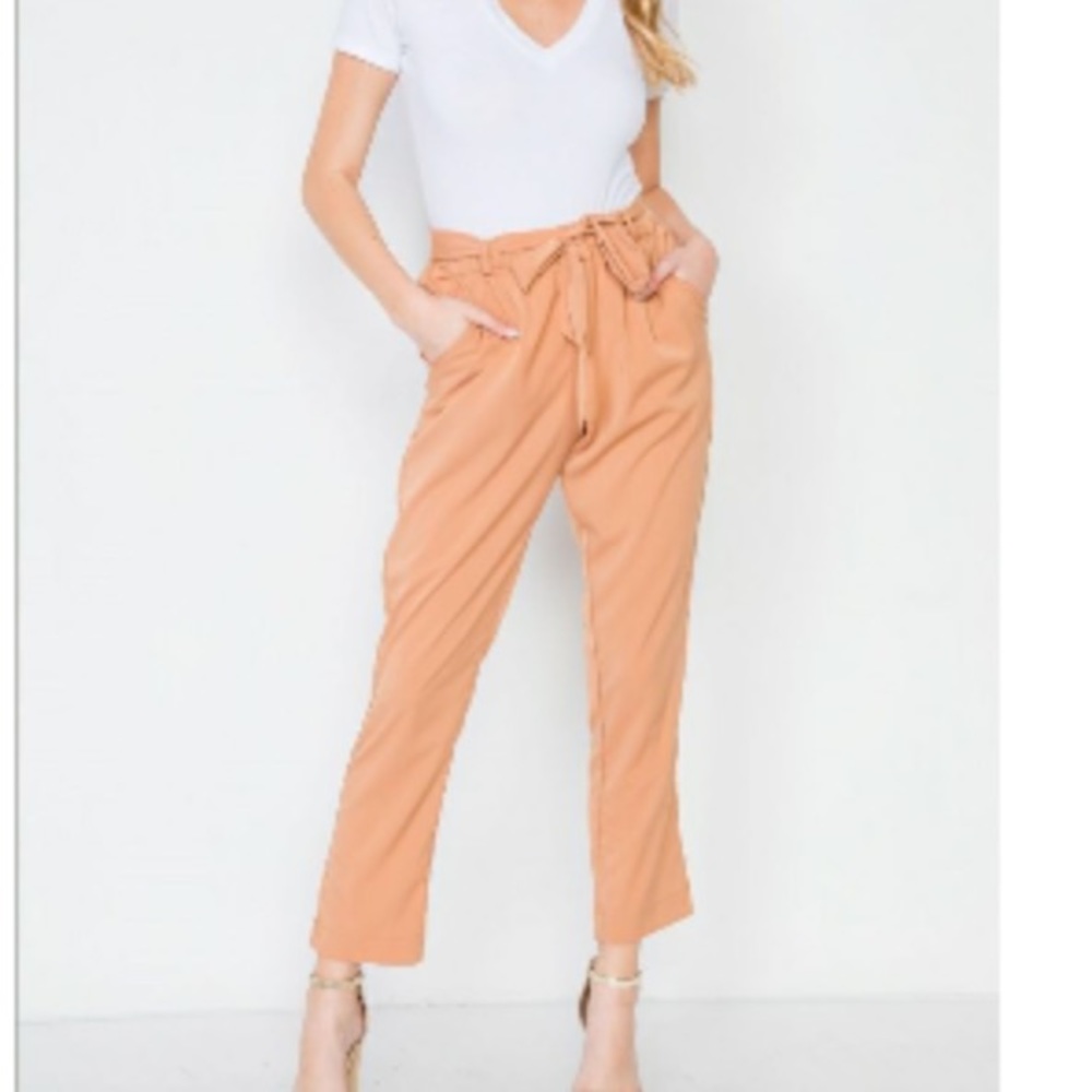 Camel High-Waist Font-Tie Pants.